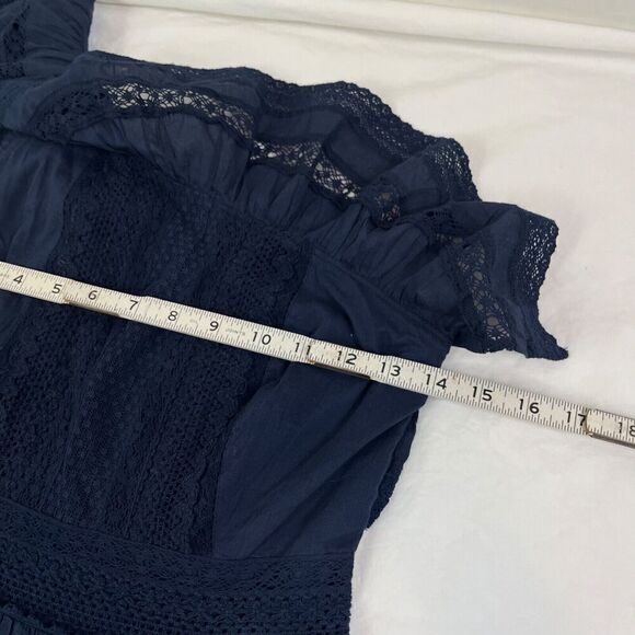 Anthropologie Velvet by Graham & Spencer One-Shoulder Lace Midi Dress XS Blue - Picture 6 of 8